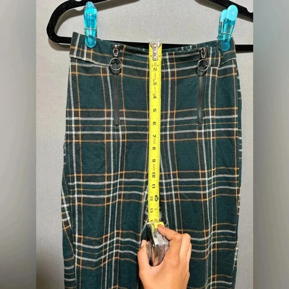 Stradivarius Green Plaid Skinny Trouser Pants Size 4 - Picture 7 of 9